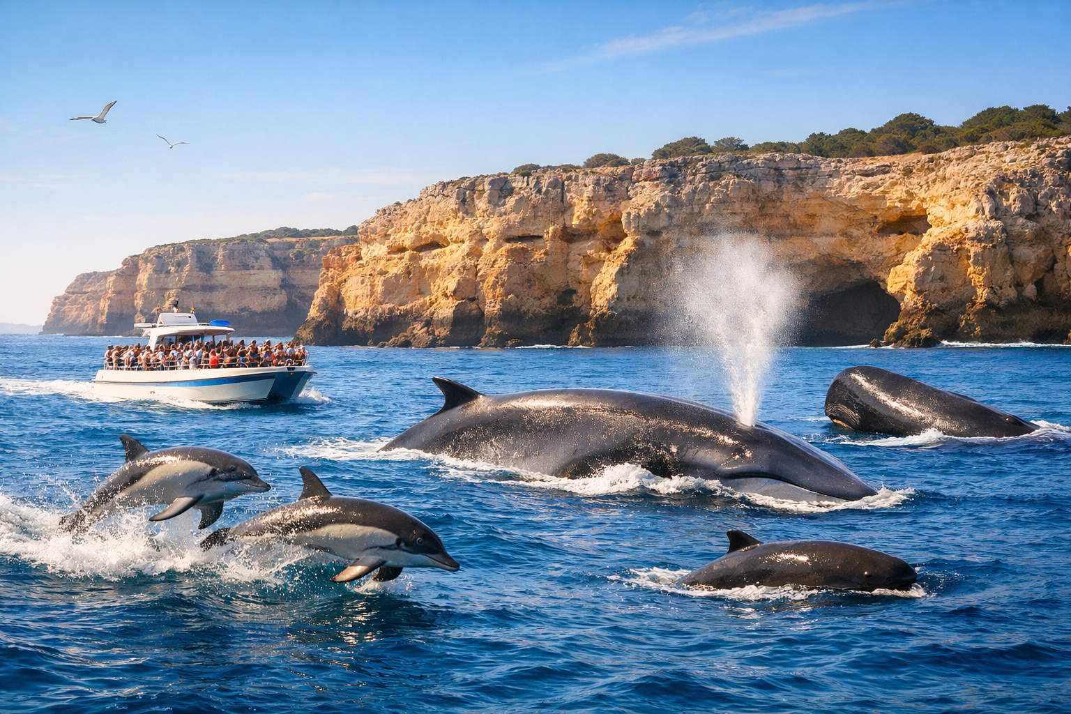 Dolphins in Algarve Portugal dolphin watching boat tour